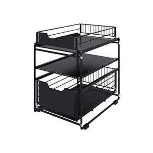 Under Sink Organizers and Storage,Bathroom Cabinet Organizer and Storage,2 Tier Pull Out Cabinet Organizer with Basket Positioning and Anti-Dumping Components,for Kitchen Bathroom and Office(Black)