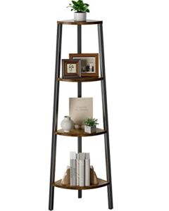 Pipishell Corner Shelf, 4 Tier Corner Bookshelf Bookcase, Display Shelf Industrial Corner Ladder Shelf Plant Shelf for Bedroom, Living Room, Office, Kitchen, Small Space（Rustic Brown）