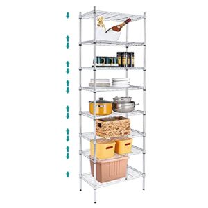8 Tier Tall Wire Shelving Unit, Adjustable Wire Shelves with NSF Certified, Narrow Metal Storage Rack Shelf Unit for Kitchen, Laundry, Bathroom (13.8″ D x 23.6″ W x 71″ H, Chrome)
