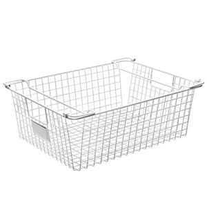 2 Pack Stackable Wire Storage Baskets with Handles,for Kitchen, Bathroom, Cabinets, Cupboards, Countertop – Freezer & Pantry Organizer Bins, for Snacks, Drinks, Potatoes, Onions, Meat (White-XXL)