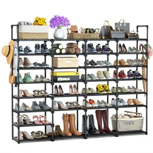 TIMEBAL 8-Tier Shoe Rack, Stackable Shoe Storage Organizer, Holds 52-60 Pair Shoes and Boots, Durable Metal Pipes and Plastic Connectors Shoe Shelf Organizer for Entryway, Hallway, Living Room, Black