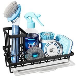 Sponge Holder for Kitchen Sink, Consumest Sink Caddy Kitchen Sink Organizer with Removable Drip Tray for Countertop Dish Soap Holder Dispenser Brush Holder, 304 Stainless Steel