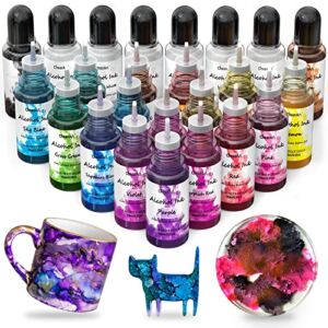 Alcohol Ink for Epoxy Resin – 24 Vibrant Colors Alcohol-Based Ink High Concentrated Alcohol Paint Pigment Resin Ink Color Dye for Resin Art Tumblers Glass Acrylic Fluid Art Painting, 10ml/0.35 fl oz