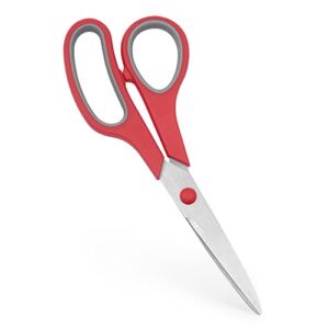 PYOF Scissors, 8″ Scissors All Purpose Stainless Steel Craft Scissors Sharp Fabric Scissors Comfort Grip Scissors for Office School Home Right/Left Handed (Red)