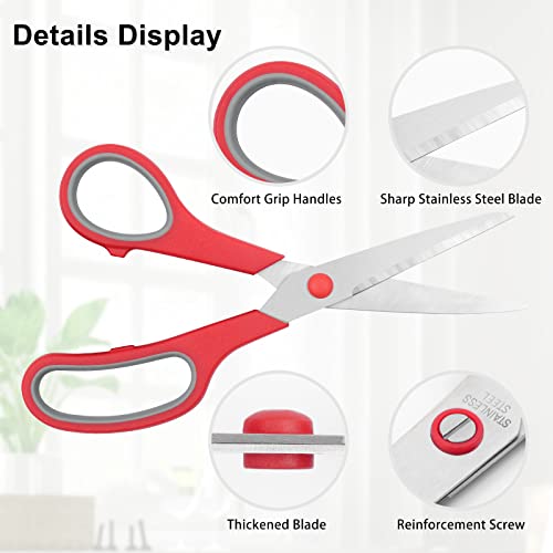 PYOF Scissors, 8″ Scissors All Purpose Stainless Steel Craft Scissors Sharp Fabric Scissors Comfort Grip Scissors for Office School Home Right/Left Handed (Red) | The Storepaperoomates Retail Market - Fast Affordable Shopping