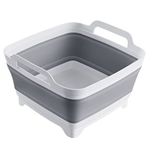AMYOOLE Collapsible Sink Portable Dish Pan,with Drain Plug Carry Handles for 9 L Capacity, Dish Tub for Kitchen Sink,Camping Station Wash Basin,Foldable Laundry Tub