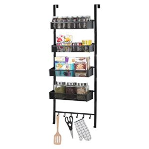 keomaisyto Upgrade Over the Door Organizer with Hooks &Baskets, 5 Tier Wall Mounted Pantry Door Organizer Hanging Spice Rack for Kitchen, Metal Back of Door Storage for Spice Snack Black