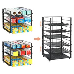 Upgraded Stackable Wrap Box Organizer Rack, 3-Tier Adjustable Foil Organizer Holder for Kitchen Countertop Pantry organization and storage-Under Sink Organizers and Storage Suitable,Black(2 Pack)