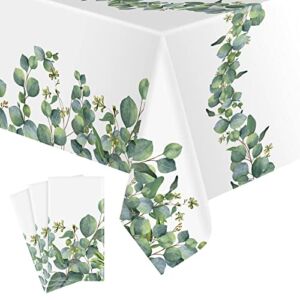 Remagr Eucalyptus Leaf Tablecloths Plastic Sage Greenery Table Cover Rectangle Disposable Green Leaves Cloths Decorations for Baby Bridal Shower Birthday Spring Summer Party, 108 x 54 Inch (3 Pcs