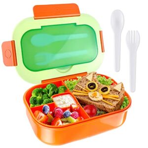 New Bento Box Kids, 1.3L Bento Box Adult Lunch Box with 4 Compartments&Utensiles, Leak-Proof Kids Lunch Box, Lunch Box Containers Kids Adults Toddler, Microwaveable and Dishwasher Safe, Orange