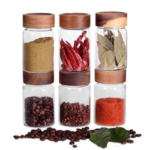 SAIOOL 6 Pcs Small Glass Spice Jars with Label,High Sealing Threaded Mouth,with Black Printed Spice Labels – 8.79oz /260ml*6 ,Empty Cylinder Spices Bottles ,Storage Jars with Airtight Screw Lids