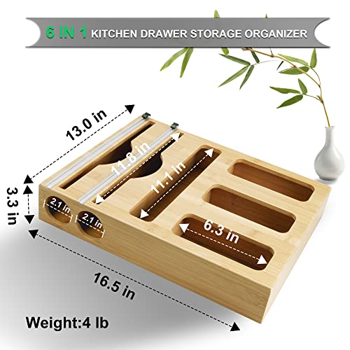 【NEWEST】Bamboo Ziplock Bag Storage Organizer & Wrap Dispenser with Cutter,6 in 1 Aluminum Foil and Plastic Organizer Compatible for Gallon, Quart, Sandwich Bag & 12″ Kitchen Rolls etc | The Storepaperoomates Retail Market - Fast Affordable Shopping