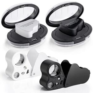 Fabduo Jewelers Loupe 2 Pack – 30X 60X Jewelry Eye Loop Magnifier with Illuminated LED Light, Folding Jewelers Magnifying Glass for Diamond, Gems, Coins, Stamps (Black and White)