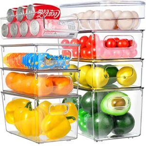 Refrigerator Organizer Bins-8 Pack Fridge Organizers and Storage Clear with Lids Stackable Storage Bins Plastic Clear Containers for Organizing for Kitchen Cabinet Pantry Bins