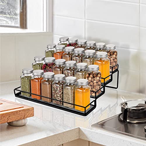 IFELS Spice Rack Organizer for Cabinet, 4 Tier Seasoning Organizer, Expandable Spice Rack Shelf,Step Spice Storage Holder, for Kitchen Cabinet Countertop,with Protection Railing, Metal (Black,2 PC) | The Storepaperoomates Retail Market - Fast Affordable Shopping