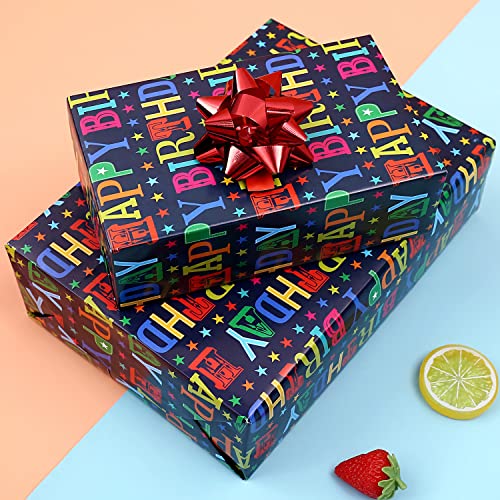 CAMKUZON Birthday Wrapping Paper with Cut Lines for Boys Girls Kids Men Women Baby Shower Party – 3 Large Sheets Rainbow Colored Happy Birthday Gift Wrap – 27 Inch X 39.4 Inch Per Sheet | The Storepaperoomates Retail Market - Fast Affordable Shopping