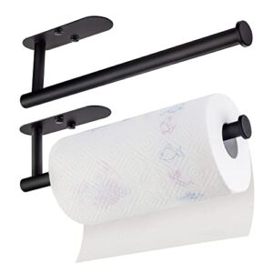 2 Pack Paper Towel Holder Under Cabinet, Self-Adhesive Paper Towel Bar, Paper Towels Rolls Holder Under Counter Wall Mount for Kitchen Bathroom Cabinets Towel Rack Stainless Steel – 13.2”/Black
