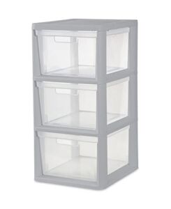 Sterilite 46306A01K, 1-Pack 3 Tower, Cement frame with clear drawers