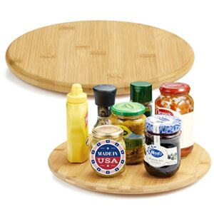 Made in USA Lazy Susan Kitchen Turntable 2 Packs, 13.25 Inch & 10 Inch Bamboo Lazy Susan Organizer for Table, Lazy Susan Turntable for Cabinets Organization, Spice Rack, Non-Skid, Anti-Rollover