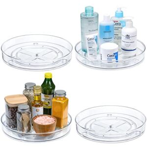 Set of 4, 9 Inch Clear Non-Skid Lazy Susan Organizers – Turntable Rack for Kitchen Cabinet, Pantry Organization and Storage, Fridge, Bathroom Closet, Vanity Countertop Makeup Organizing, Spice Rack
