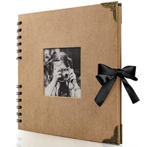 Scrapbook Photo Album (8 x 8 inch) – 60 Pages Photo Scrap Memory Book – Thick Kraft Paper Scrapbooking & Stamping Supplies with Corner Protectors, Ribbon Closure Suitable for Wedding,Travel,Graduation