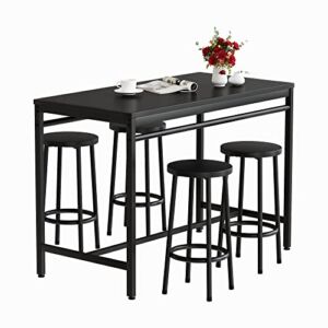 Hooseng Kitchen Table and Chairs for 4, Industrial 5 Piece Dining Room Set, Counter Height for 35.4”, Bar Table with 4 Stools for Home, Breakfast Nook, Restaurant, Pub, Black