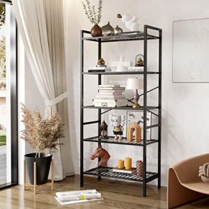 YuAnWe 5 -Tiers Shelves for Storage, Tall Metal Storage Shelves with 1250LBS Capacity, Black Shelving Unit with Adjustable Height, Storage Rack for Garage Kitchen Office Outdoor Indoor