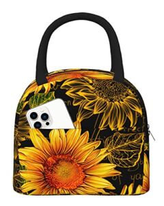 2022 Upgrade Insulated Lunch Bag for Women Reusable Lunch Box Sunflower Cooler Thermal Tote Bag with Pockets Leakproof Waterproof for Office Work School College Hiking Fishing Picnic Beach Travel