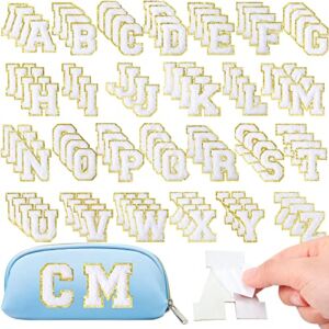 104 Pieces Self Adhesive Chenille Letter Patches Dupes Glitter Chenille Letter Patches Initial Patches for Clothing DIY Mobile Phone Backpacks Hat (White)