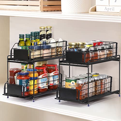 Under Sink Rack Organizer with Sliding Drawers Basket Storage, 2 Tier Bathroom Under Cabinet Basket Organizers, 2 Pack Bath Under Sink Storage With Pull Out Metal Drawers, Black | The Storepaperoomates Retail Market - Fast Affordable Shopping