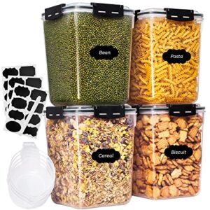 Kootek 5.3L(179Oz) Cereal Containers Storage with Lid for Pantry Organization and Storage, 4pcs Large Airtight Food Storage Containers for Cereal, Flour and Sugar with Pen, Labels, Measuring Spoon