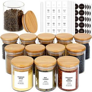 JuneHeart 24 PCS Glass Spice Jars with Bamboo Lids and 194 Waterproof Labels, 4oz Clear Food Storage Containers for Kitchen Sugar Salt Coffee Beans