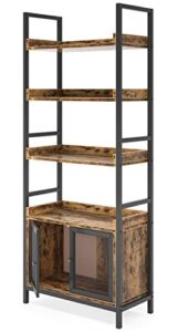 Tribesign 4-Tier Rustic Wood Bookshelf, Etagere Shelf Bookcase with Storage Cabinet, Display Shelf for Livingroom,Bedroom
