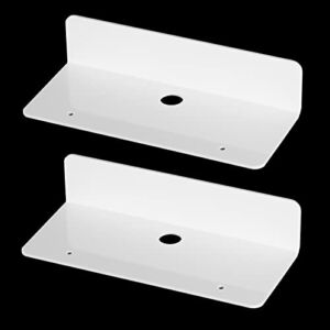 Acrylic Floating Shelves Set of 2, Self Stick Adhesive Wall Mounted Shelf for Living Room,Bedroom,Kitchen,Office Decor- That Utilizes Wall Space Storage Organizer (White)