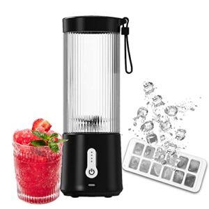 WOOLALA 15Oz Portable Blender with Ice Cube Tray, 6 Blades Powerful Personal Blender for Smoothies and Shakes, Fruit Juice Mixer USB Rechargeable Small Blender Cup, ICY Fruit Juice for Anywhere