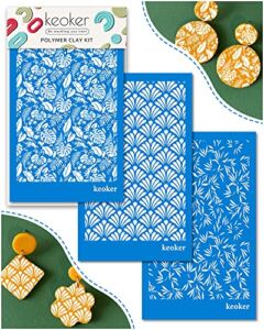 Silk Screen Stencils for Polymer Clay, 3 PCS Reusable Silkscreen Print Kit,for Printing on Clay & Other Jewelry Clay Earrings Decoration, Each 6″ X 3.8″