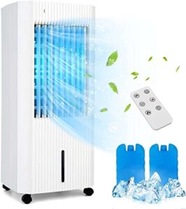 PETSITE Evaporative Air Cooler, Portable Cold Air Cooling Fan & Humidifier with Remote Control, 2 Ice Packs, 15H Timer, 1.3 Gal Water Tank, Personal Swamp Cooler for Bedroom Home Office Dorms