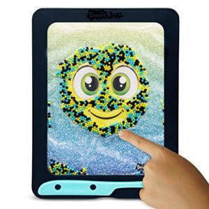 DoodleJamz JellyPics – Sensory Drawing Pads Filled with Non-Toxic Squishy Beads and Gel – Includes Stylus, Removable 2-Sided Emoji Backer Card (Black, Cyan, Yellow Beads)