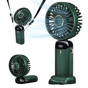 Mini Handheld Fan,Portable Personal Desk Fan 5 Speed Adjustable,5000mAh Battery Operated Rechargeable USB Quiet Cooling Fans with Base for Women Girls Kids Outdoor Hiking Camping Trip (Dark Green)