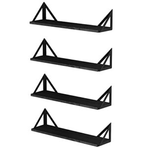 Wallniture Minori Black Floating Shelves for Living Room Decor, 24″x6″ Wall Bookshelves, Wall Shelves for Kitchen, Bathroom Storage Set of 4