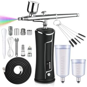 Fascinated Cordless Airbrush kit with Compressor Display, Portable Handheld Rechargeable Airbrush Gun Set for Makeup Painting Cake Decor Nail Art Barbers Model Coloring
