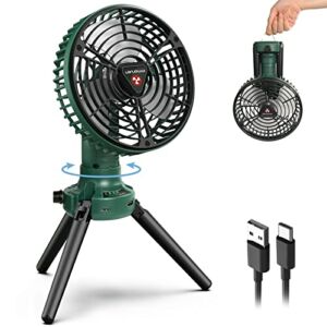 SISMEL Portable Camping Fan with LED Lantern, 10400mAh Rechargeable Outdoor Tent Fan, Battery Operated Powered Fan, Oscillating Fan with Light & Hook, Personal USB Fan for Bedroom, Office, Travel