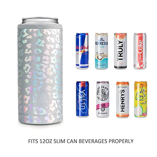 Swig Sip Skinny Can Cooler – Double Wall Stainless Steel Vacuum Insulated Can Holder for 12oz Slim Tall Beverage Bridesmaid Gift (Laser Leopard) | The Storepaperoomates Retail Market - Fast Affordable Shopping
