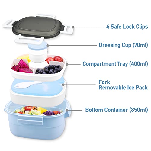 FITHOME Freezer Lunch Box Container,1.3L Reusable Salad Lunch Containers with Built-In Ice Pack & Fork,Leakproof,BPA-Free-3 Compartments for Adults/Kids | The Storepaperoomates Retail Market - Fast Affordable Shopping