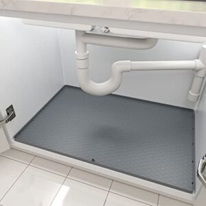 Under Sink Mat, 34″ x 22″ Silicone Under Sink Liner, Waterproof Shelf Liner with Drain Hole, Kitchen Bathroom Cabinet Mat (Grey)