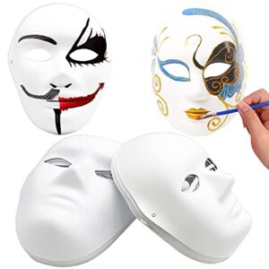 12 Pack Paper Mache Masks,DIY Full Face Masks,White DIY Paper Masks with 12 Pcs Tied Ropes for Halloween,Cosplay,Masquerade Party