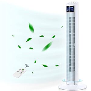 Tower Fan, 36 Inch Oscillating Fans with Remote, Sleep Mode and 12H Timer, Large LED Display, 6 Modes, Portable Stand up Floor Bladeless Fan for Bedroom Living Rooms and Office, White