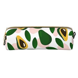 Avocado Leaf Leather Pencil Case Bag with Zipper Women Makeup Bag Durable Portable Suitable for School Work and Office 8.3 x 2.2 In