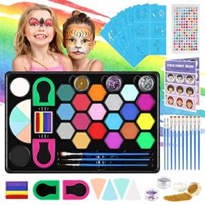 40 PCS Face Paint Kit for Kids | 20 Colors Face Painting Set Includes Stickers, Brushes,Sponges, Split Cake | Professional Face Body Painting Kits