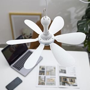 Portable Ceiling Fan Mini USB Tent Fans For Camping Outdoor Hanging Gazebo Tents Ceiling Canopy Fan DC 5V Battery Power (White)